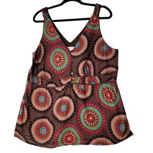 Maurices Boho Cottagecore Babydoll Tank Top Size XL Flowy Tribal Circles